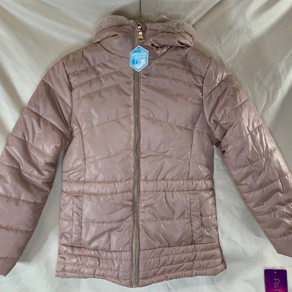 Girl's Soft Pink Hooded Puffer Jacket Size 8-10